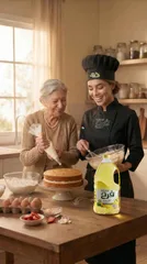 Chef Farah baking a cake with an older woman